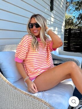 NWT Bella Rose day+moon Groovy Glow Striped 3/4 Sleeve Top Size Medium